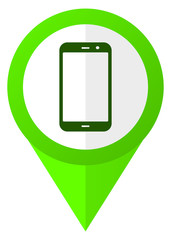 Poster - Smartphone green pointer vector icon in eps 10 isolated on white background
