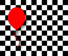 Cubes Background Black And White With Red Balloon, Pop Art 