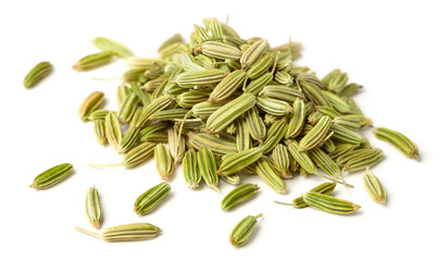 close up of dried fennel seeds isolated on white