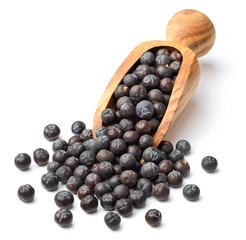 Wall Mural - dried juniper berries in the olive wooden scoop