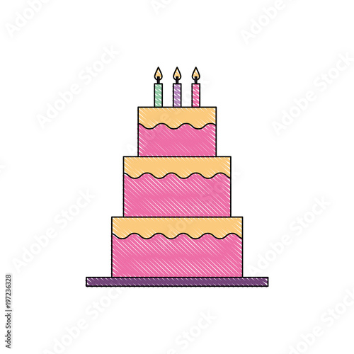 Sweet Birthday Cake With Candles Decoration Vector Illustration Drawing Color Stock Vector Adobe Stock