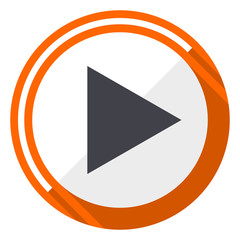 Poster - Play orange flat design vector web icon
