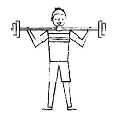 Canvas Print - young man training lifting weight barbell vector illustration sketch design