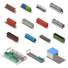 Poster - Different Types Train 3d Icons Set Isometric View. Vector