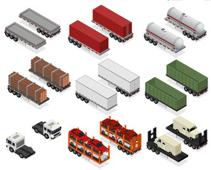 Poster - Different Types Trailers 3d Icons Set Isometric View. Vector