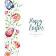 Easter great vertical floral background with colored easter eggs growed at branch of tree