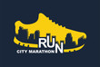 Vector poster - running, sport shoe and the city outline