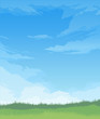 illustration of flat colored clouds and grass