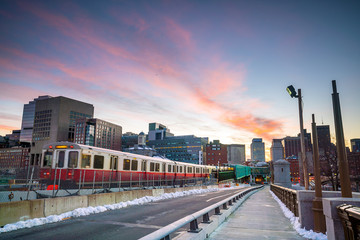 Fototapete - Boston downtown skyline at sunset in Massachusetts