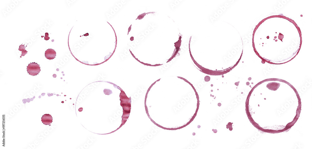 Red wine stain rings isolated on white background - obrazy, fototapety, plakaty 