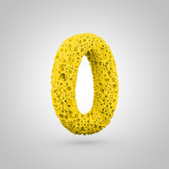 Wall Mural - Yellow sponge number 0 isolated on white background.