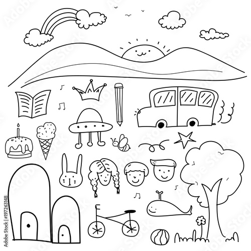 Stampe Hand Drawn Doodle Lovely Vector Set For Kid.