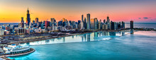 Sunset Behind Chicago In The Winter