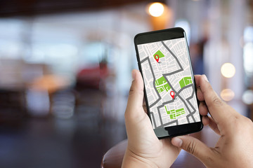 Poster - GPS Map to Route Destination network connection Location Street Map with GPS Icons  Navigation