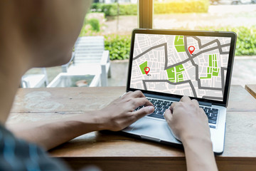 Poster - GPS Map to Route Destination network connection Location Street Map with GPS Icons  Navigation
