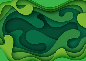 Aufkleber - Green abstract paper wave layer carving background.Paper art style of nature theme concept cover design for business flyers template,book covers and material design.Vector illustration.