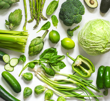 Green Vegetables On A Wooden Background. Healthy Food.