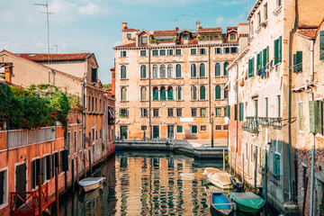 European old buildings with canal in Venice, Italy