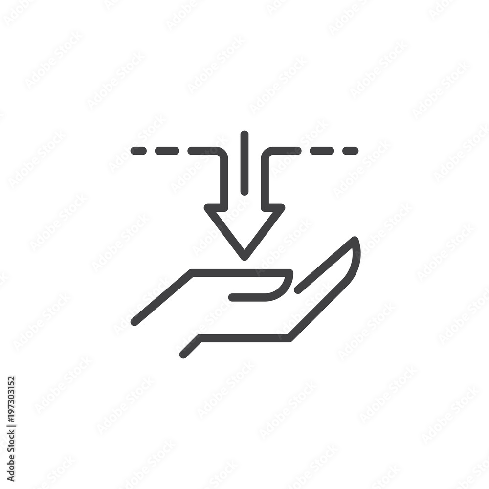 Line Icon Livelihood Tools Hand with income arrow outline icon. linear style sign for mobile ...