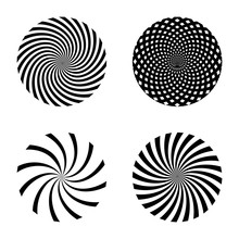Spiral Ray Pattern Set. Vector Swirl Design Elements.
