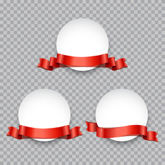 Poster - Round badge or banner decorated with red ribbon set. Vector promotion design elements.