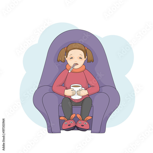 Little Female Character Cartoon Cold Isolated On White Background