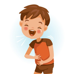 Wall Mural - children laughing boy laughing. cartoon cute little boy in red shirt. gestures and emotions. the joy