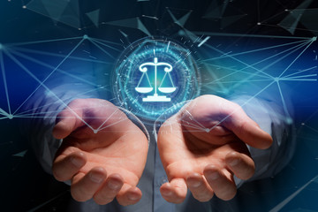 Fototapete - Justice balance icon on a futuristic interface