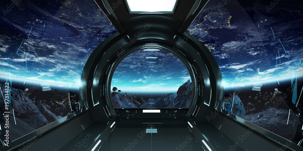 Photo Art Print Spaceship Interior With View On Earth 3d