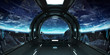 Spaceship interior with view on Earth 3D rendering elements of this image furnished by NASA