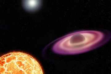 Wall Mural - an artistic illustration of a neutron star with an impressive accretion disk and a nearby exploding 