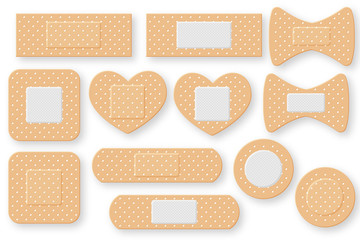 set of realistic first aid band plaster strip. elastic bandage patch. vector illustration isolated o