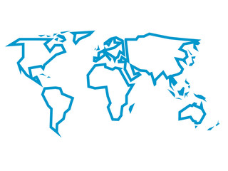 Canvas Print - Simplified blue thick outline of world map divided to six continents. Simple flat vector illustration on white background.