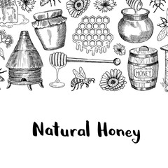 Sticker - Vector background with sketched honey elements