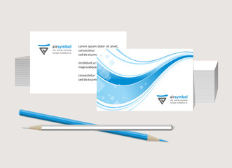 Wall Mural - business cards with a blue wave and the abstract sign