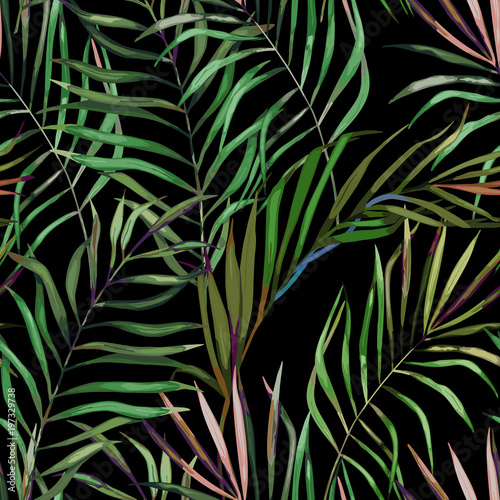Botanical exotic seamless pattern, green tropical leaves, summer vector illus...