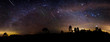Milky way panorama over the forest with shower meteor.