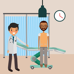 Sticker - medical people doctor with patient in the bed stretcher vector illustration