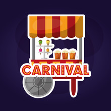 Carnival Fair Festival Booth Pop Corn And Ice Cream Vector Illustration