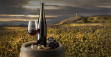 Fototapeta  - still life with red wine on vineyard background