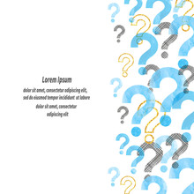 Blue Watercolor Question Mark Vector Background With Place For Text.