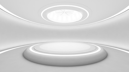 Poster - Futuristic white empty room, 3d render interior design, mock up illustration