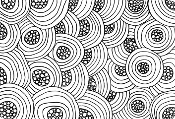 Coloring page for adults. Circles and stripes. Ink graphic drawi