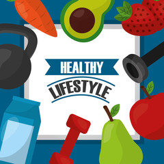 Sticker - healthy lifestyle sport gym fitness food nutrition template vector illustration