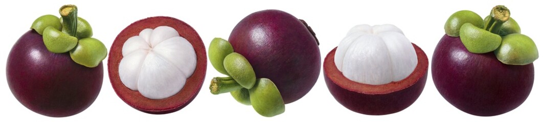 Wall Mural - mangosteen set. several options of fruit isolated on white background