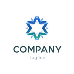 Wall Mural - Star company logo template. Modern blue symbol for business corporate. Design web creative sign isolated.