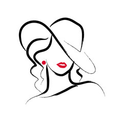 Wall Mural - vector artistic hand drawn stylish young lady portrait isolated on white background. fashion girl mo