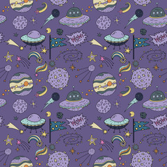 Wall Mural - seamless pattern with cosmos doodle illustrations.