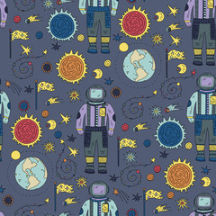 Wall Mural - seamless pattern with cosmos doodle illustrations.