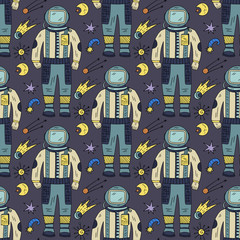 Wall Mural - seamless pattern with cosmos doodle illustrations.